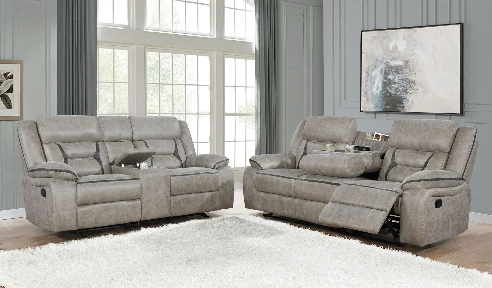Greer 2-piece Upholstered Reclining Sofa Set Taupe by Unique Piece Furniture