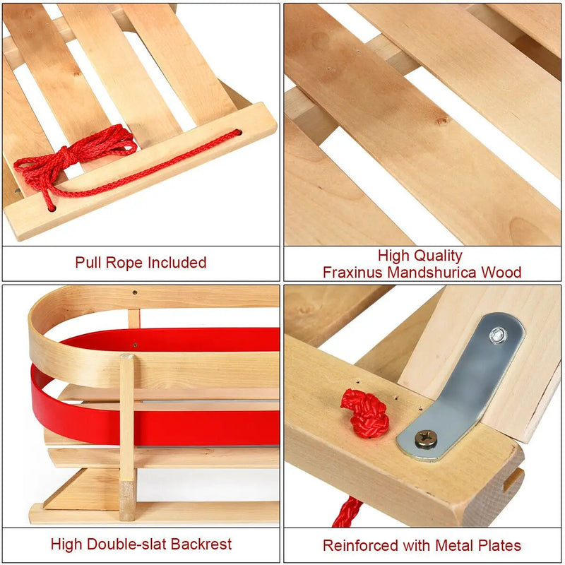 Outdoor Play Baby Kids Wooden Sled with Solid Wood Seat by DirectDeals