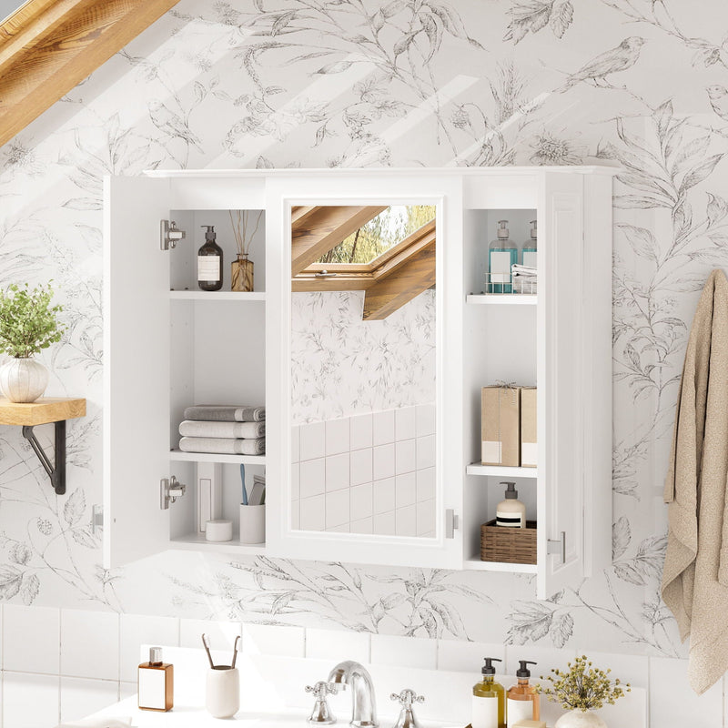 White Wall Mounted Mirror Cabinet with 5 Adjustable Shelves - Bathroom Storage, photo 13 of 15