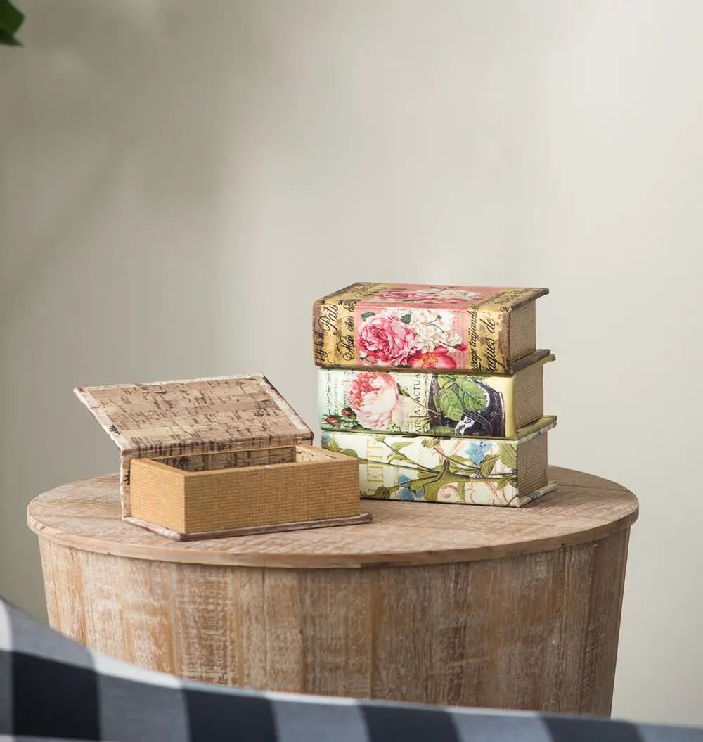 Book Boxes With Birds, Flowers, And Handwriting Design (Set of 4) - Multi by HouseOfZazla