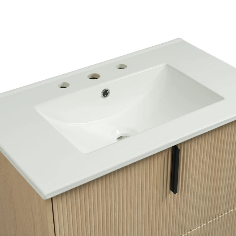 Bathroom Vanity With Ceramic Sink, Fluted Design by HouseOfZazla