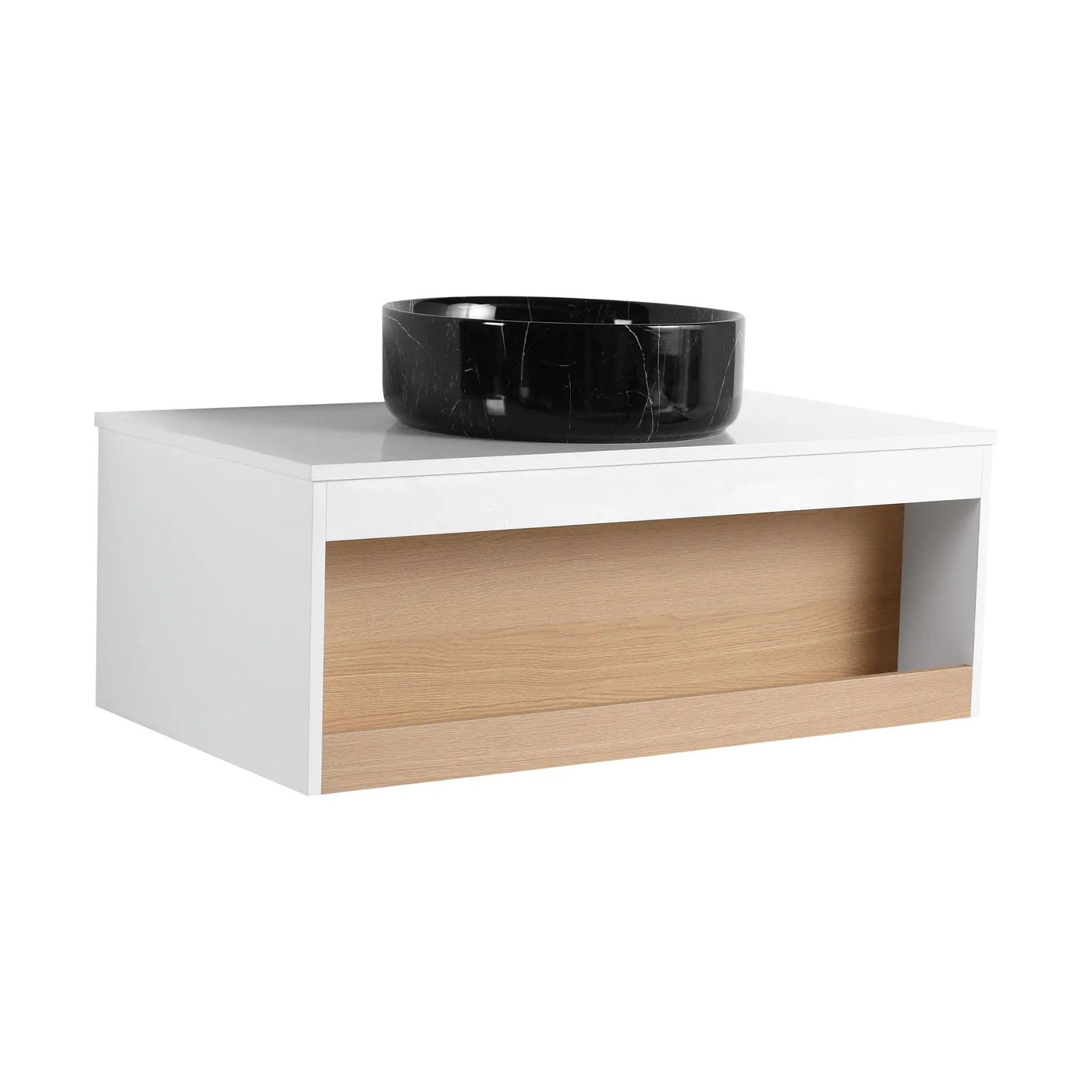 Floating Bathroom Vanity With Vessel Sink With Open Shelf Storage by HouseOfZazla