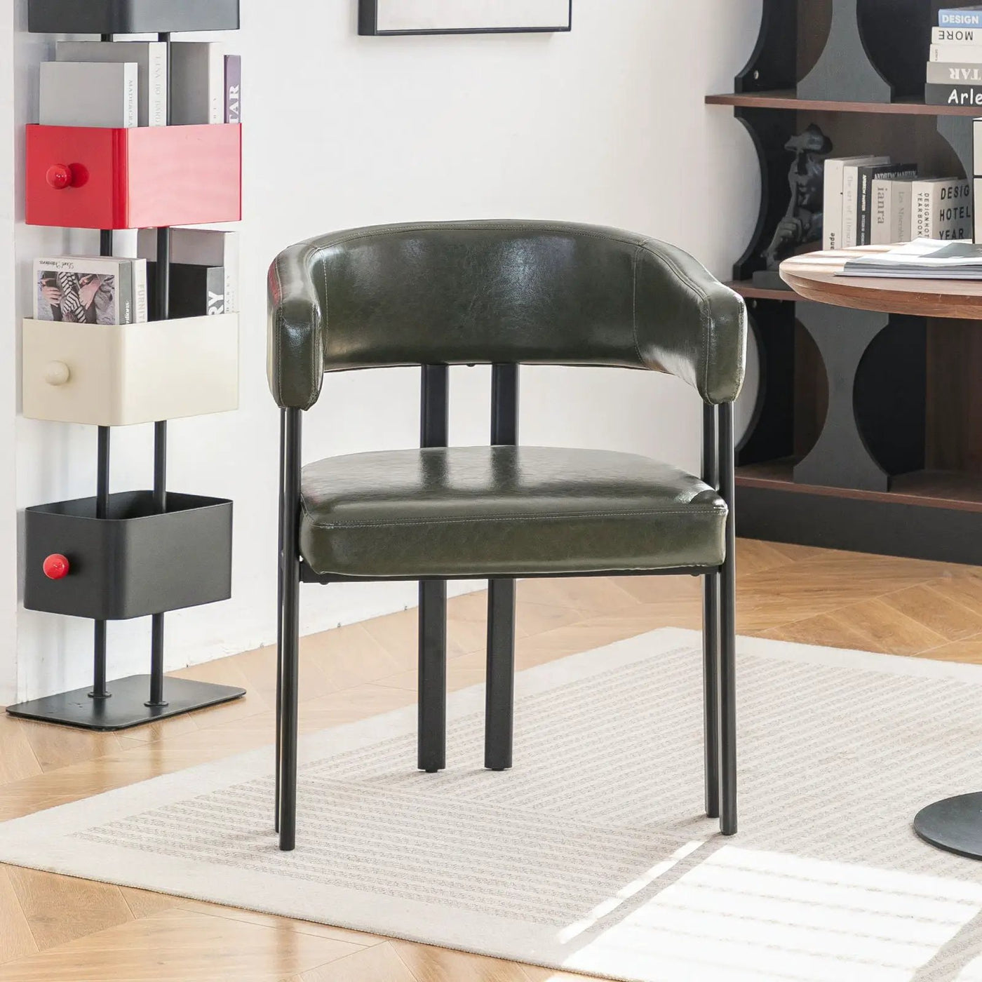 Modern Dining Upholstered Barrel Chair With Curved Back And Armrests by HouseOfZazla