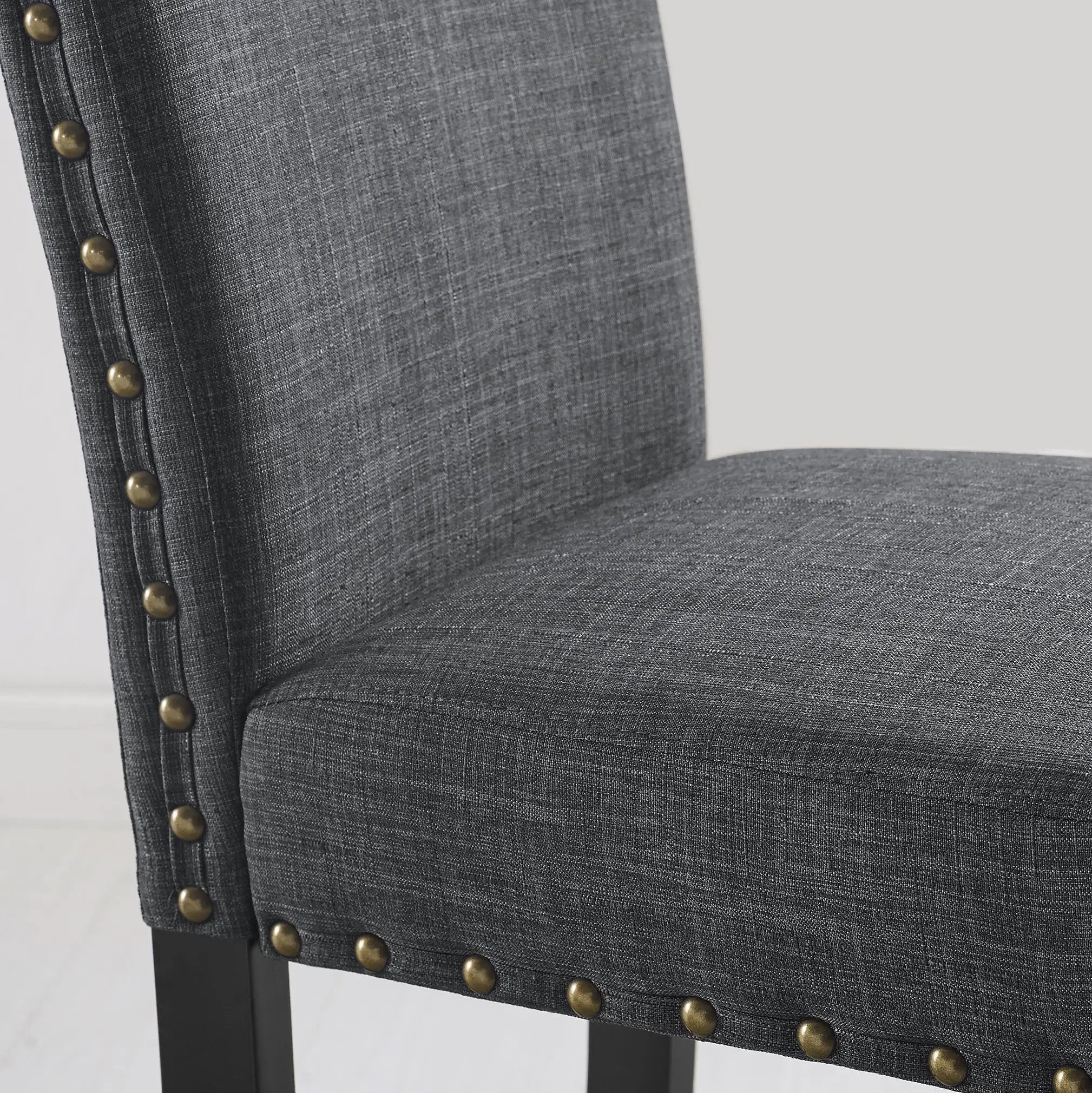 Biony Espresso Wood Dining Set with Gray Fabric Nailhead Chairs by HouseOfZazla