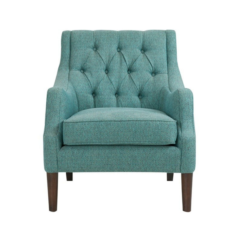 Button Tufted Accent Chair with Solid Wood Legs - Teal
