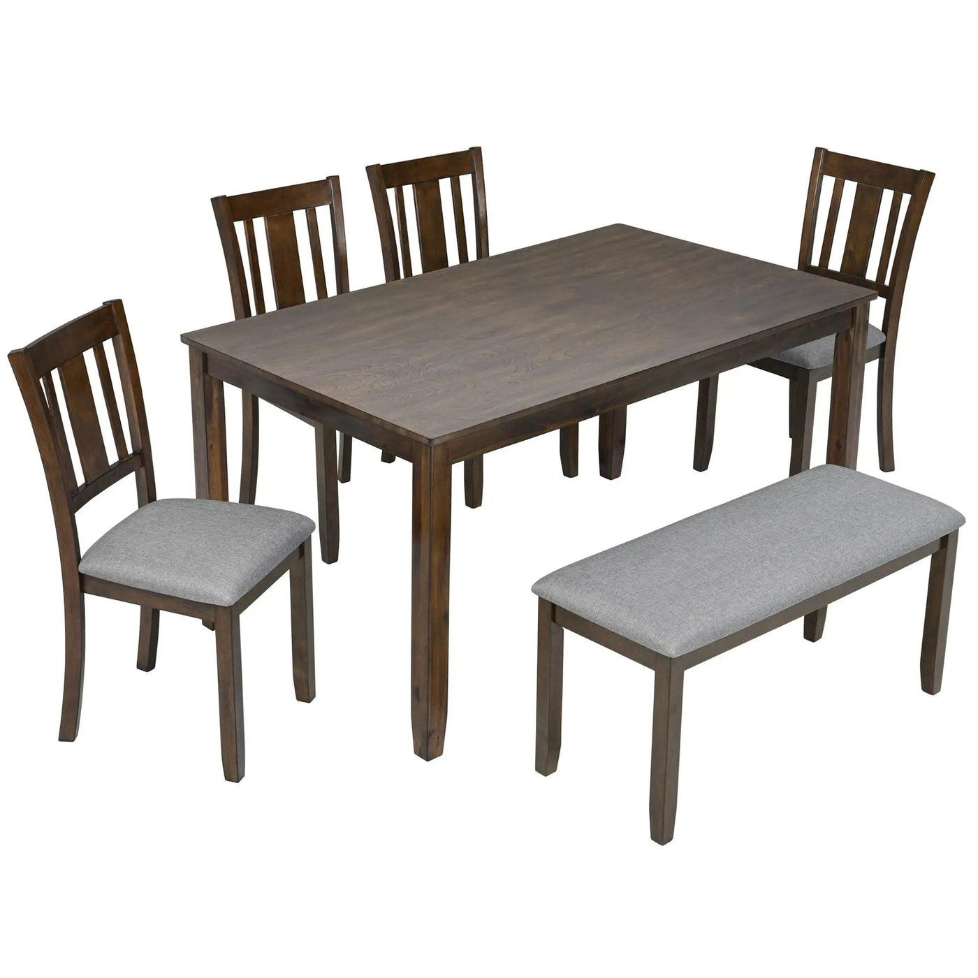 6 Pieces Kitchen Dining Set, Rectangular Wooden Dining Table With 4 Upholstered Chairs And A Bench by HouseOfZazla