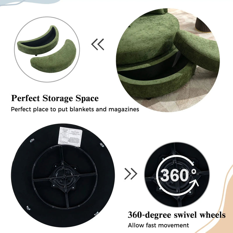 360° Swivel Accent Barrel Chair With Storage Ottoman & 4 Pillows, Modern Leisure Chair Round Accent For Living Room by HouseOfZazla