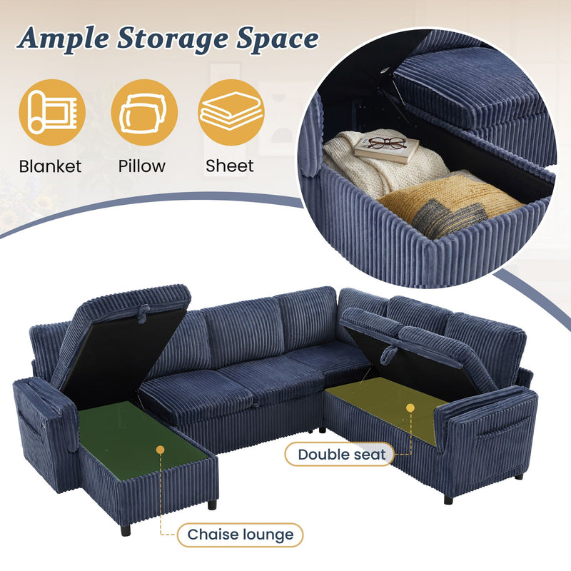 Convertible U-Shaped Sectional Sofa Bed With USB Ports And Storage by HouseOfZazla