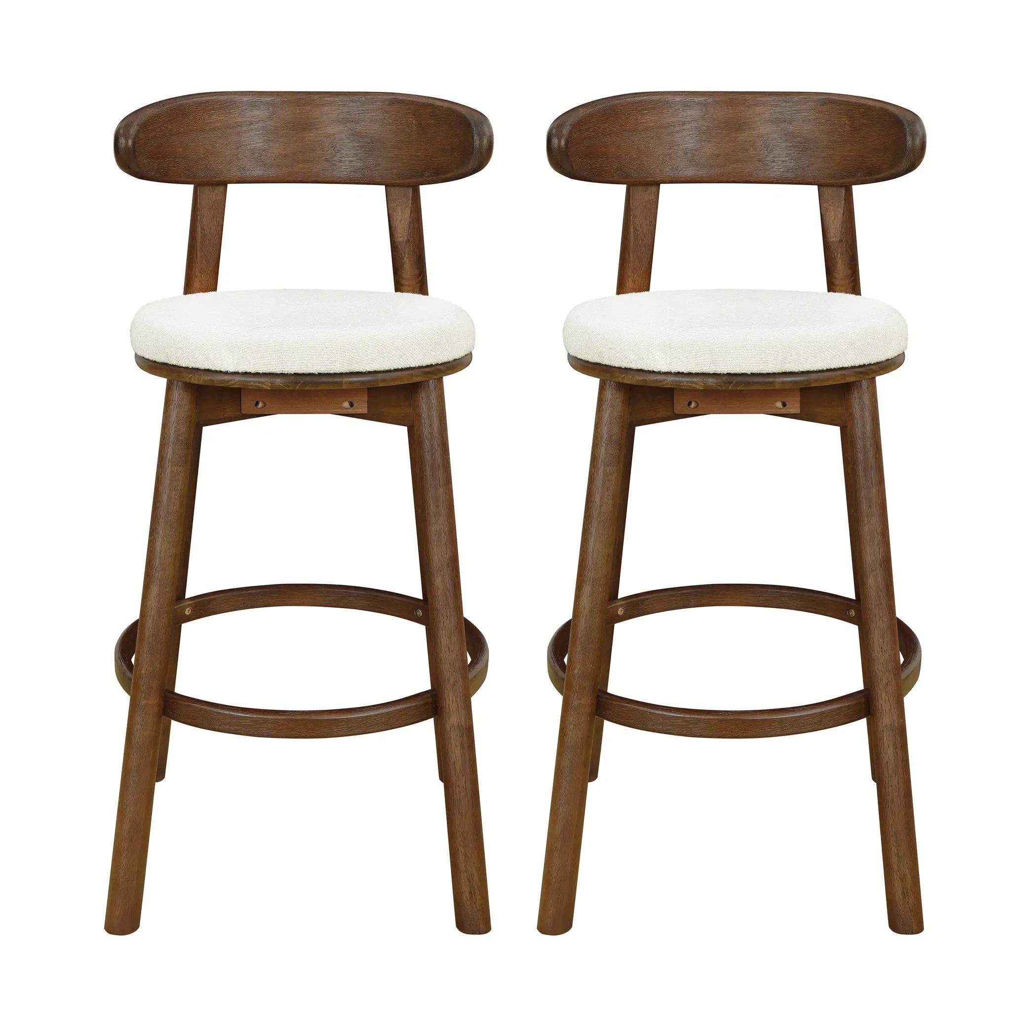 Round Cushion Bar Stools (Walnut + Beige) by HouseOfZazla