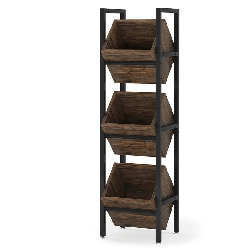 3 Tier Basket Stand With Angled Baskets, Vertical Storage Tower For Kitchen - Black by HouseOfZazla