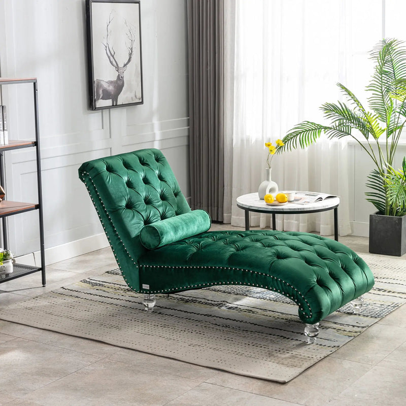 Chaise Lounge Indoor, Button Tufted Upholstered Chaise Lounge Chair With Pillow by Unique Piece Furniture