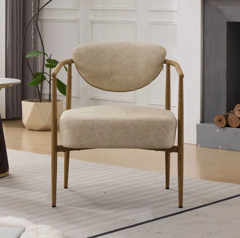 Beige PU Leather Dining Room Chair with Metal Frame by HouseOfZazla