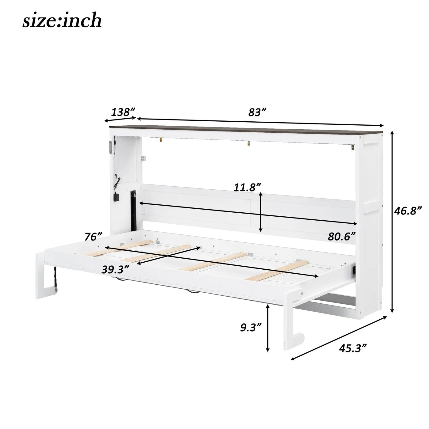 Murphy Bed With LED Light, Foldable Wall Bed Cabinet by Unique Piece Furniture