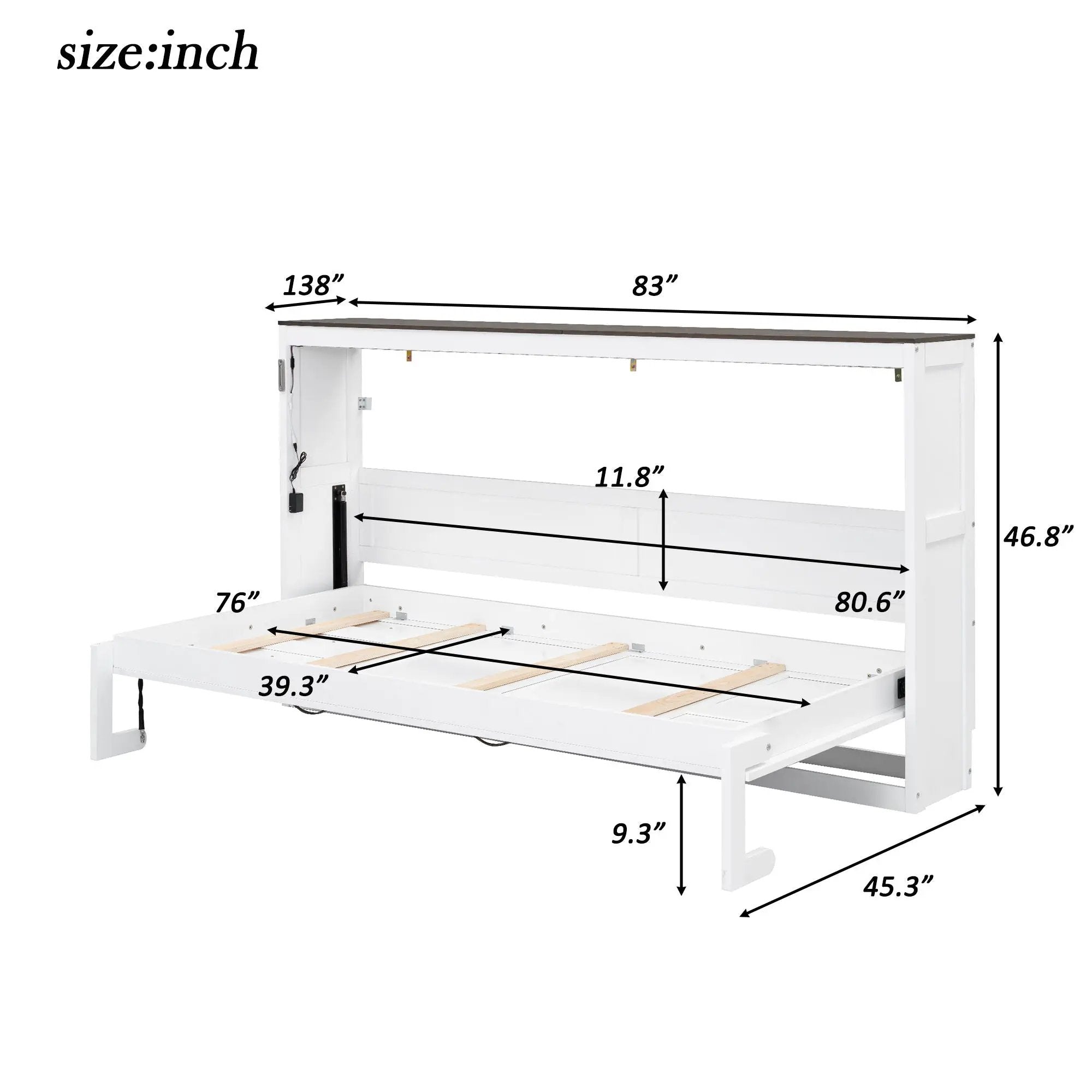 Murphy Bed With LED Light, Foldable Wall Bed Cabinet by Unique Piece Furniture