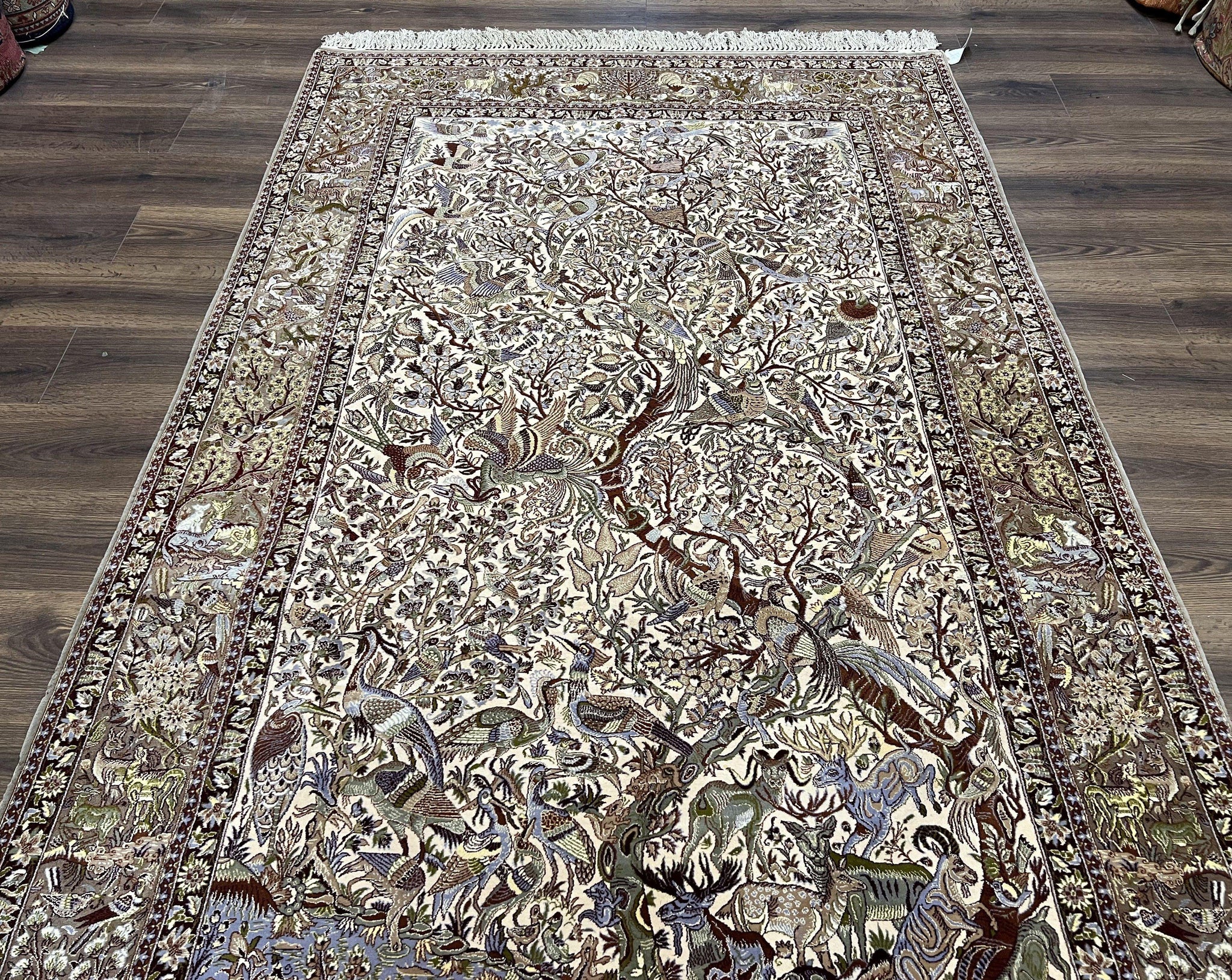Persian Isfahan Rug 5x8 - Tree of Life, Animal Pictorials, Kork Wool & Silk by Jewel Rugs