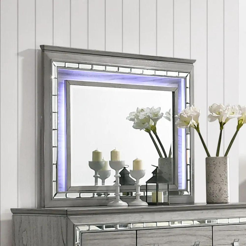 Antares - Mirror With LED - Light Gray Oak by Unique Piece Furniture