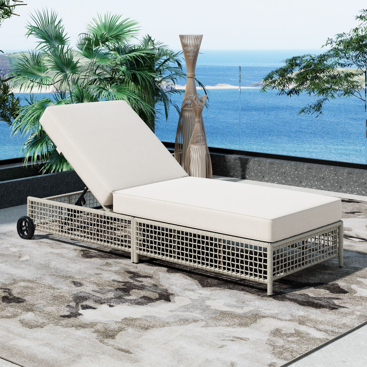 Outdoor Lounge Chair With 5 Position Backrest With Cushion And Wheels, photo 21 of 25