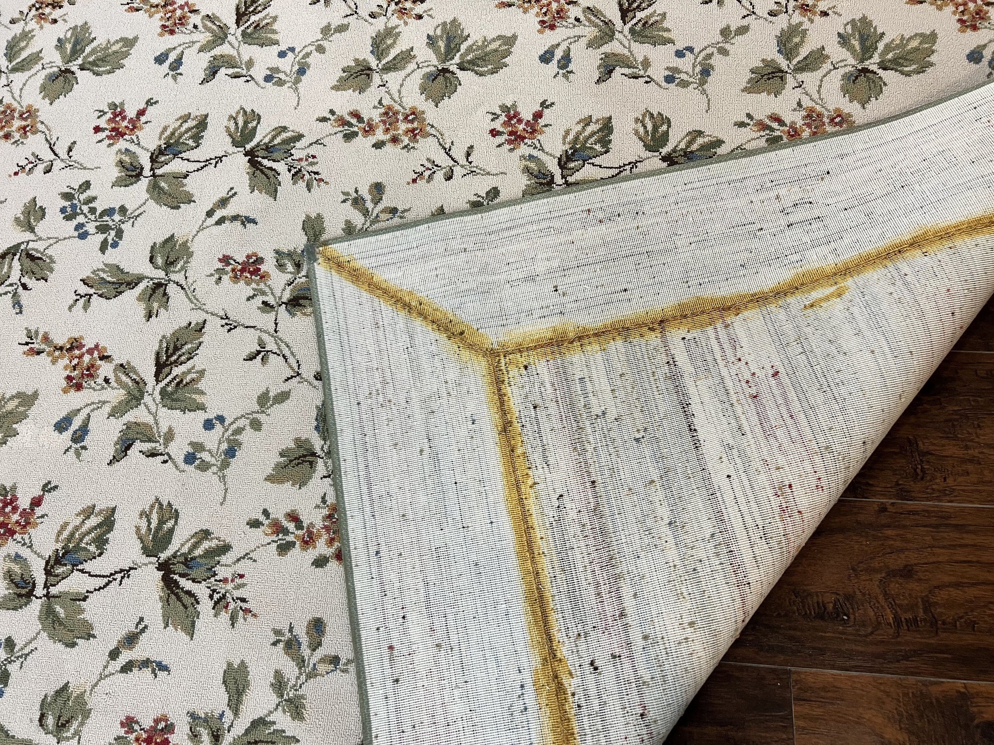 Vintage Stark Carpet 7x10, Ivory and Green, European Aubusson Design, Allover Pattern, Stark Rug by Jewel Rugs