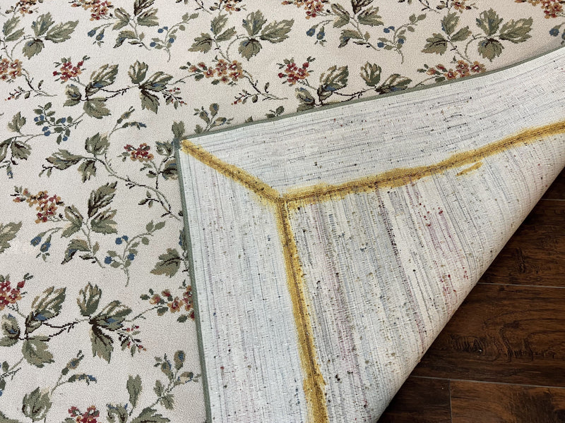 Vintage Stark Carpet 7x10, Ivory and Green, European Aubusson Design, Allover Pattern, Stark Rug by Jewel Rugs