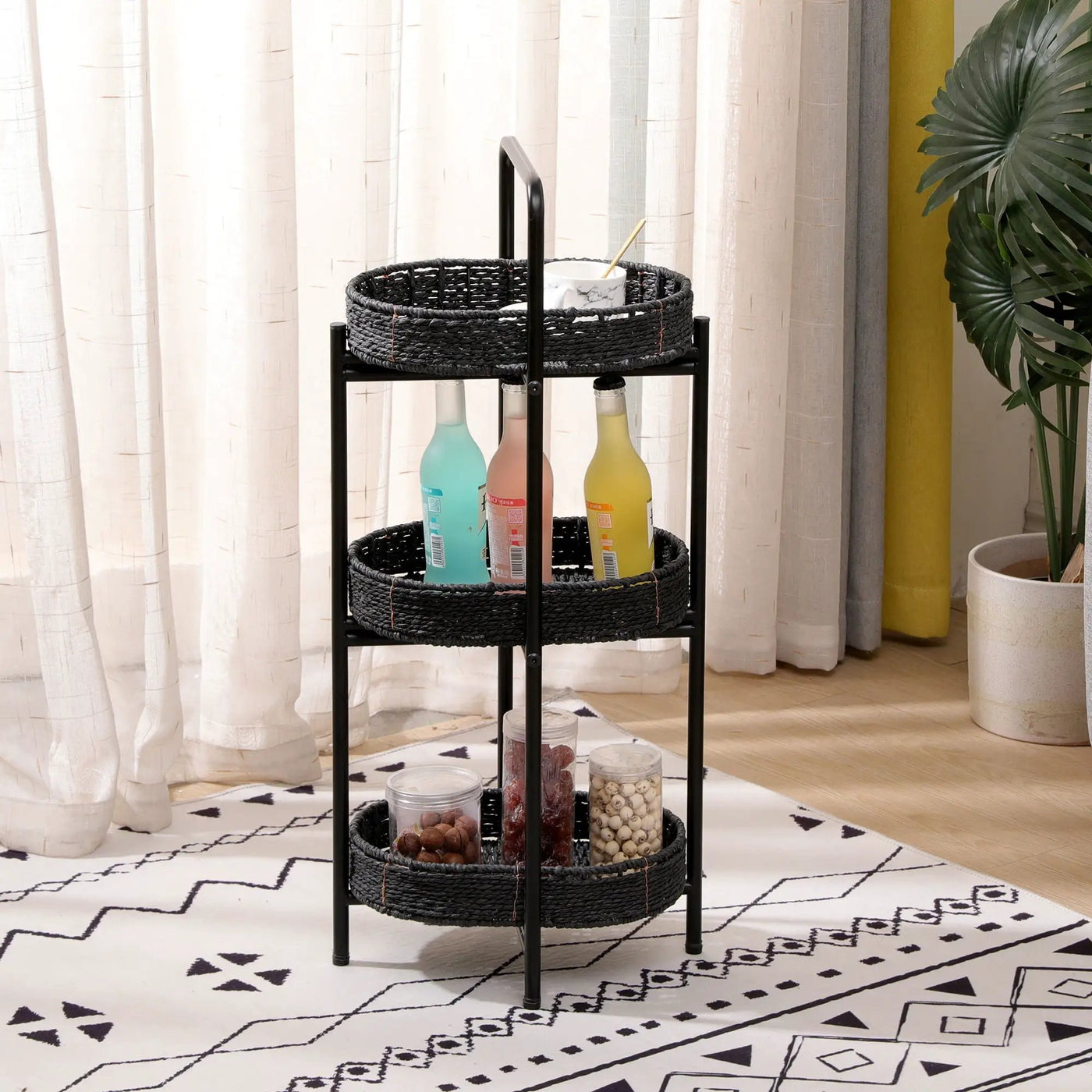 Modern 3 Tier Handwoven Side Table With Oval Organizer by HouseOfZazla