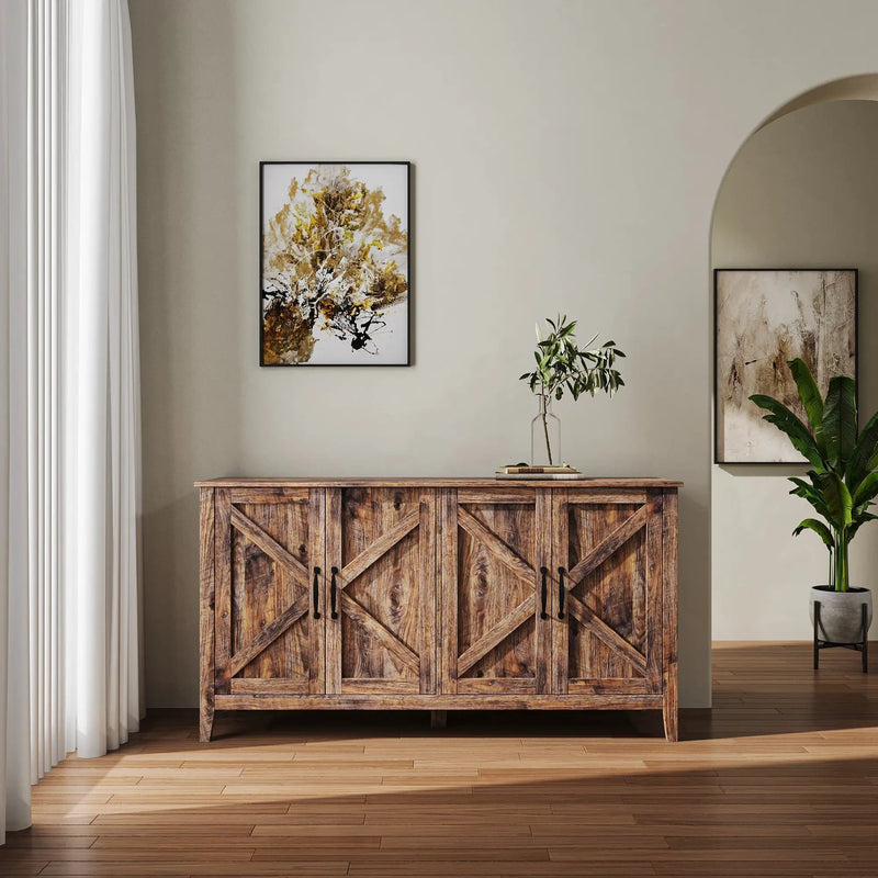 Cabinet with 4 Doors and 4 Open Shelves Freestanding Sideboard by HouseOfZazla