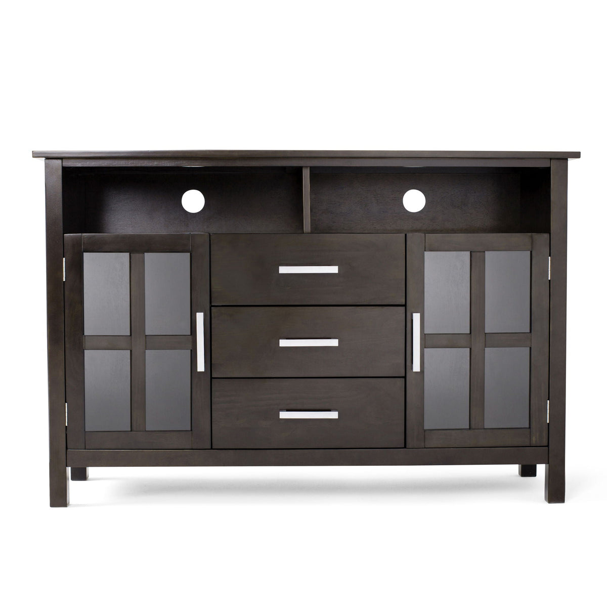 Handcrafted TV Media Stand with Glass Doors and Adjustable Storage - Dark Brown