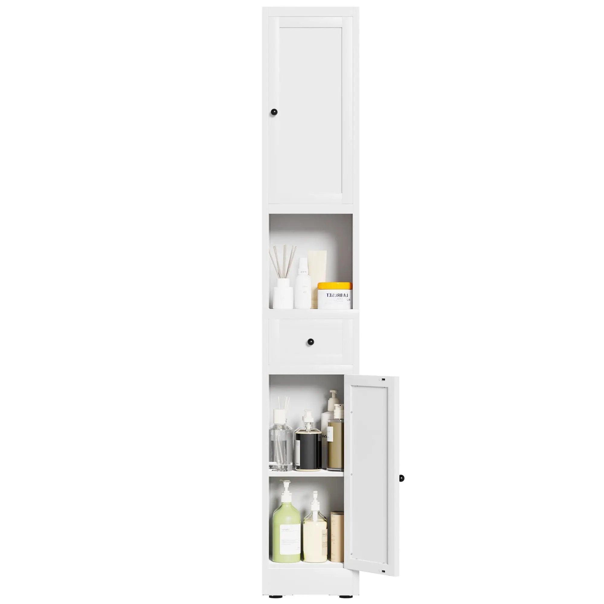 Tall Narrow Bathroom Cabinet With 5-Tier Storage, Adjustable Shelves, Freestanding - White by HouseOfZazla