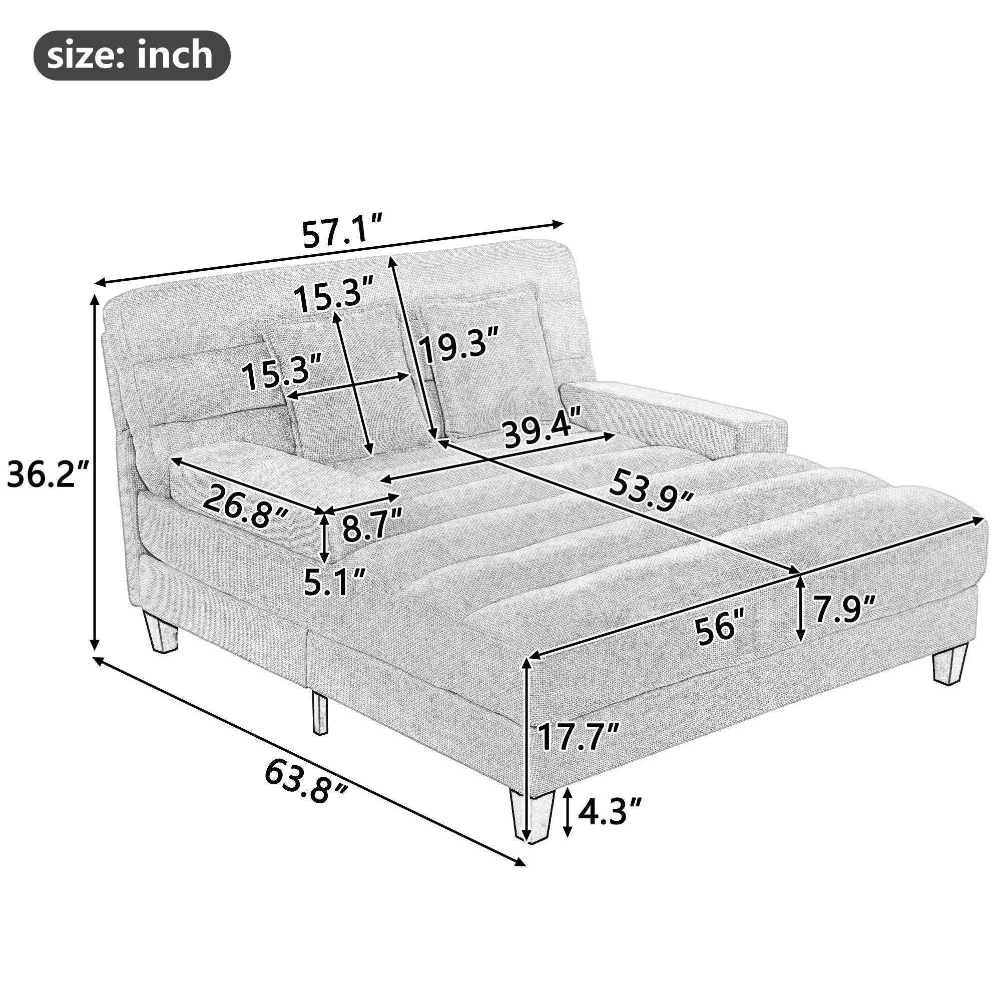 Chaise Bed Lounge Sofa Chair With Adjustable Backrest And LED Light Strip by Unique Piece Furniture