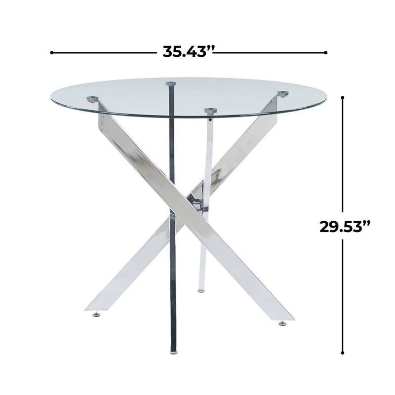 Dining Table With Cross Metal Leg And Tempered Glass, Modern Space Saving Kitchen Table For Living Room by Unique Piece Furniture
