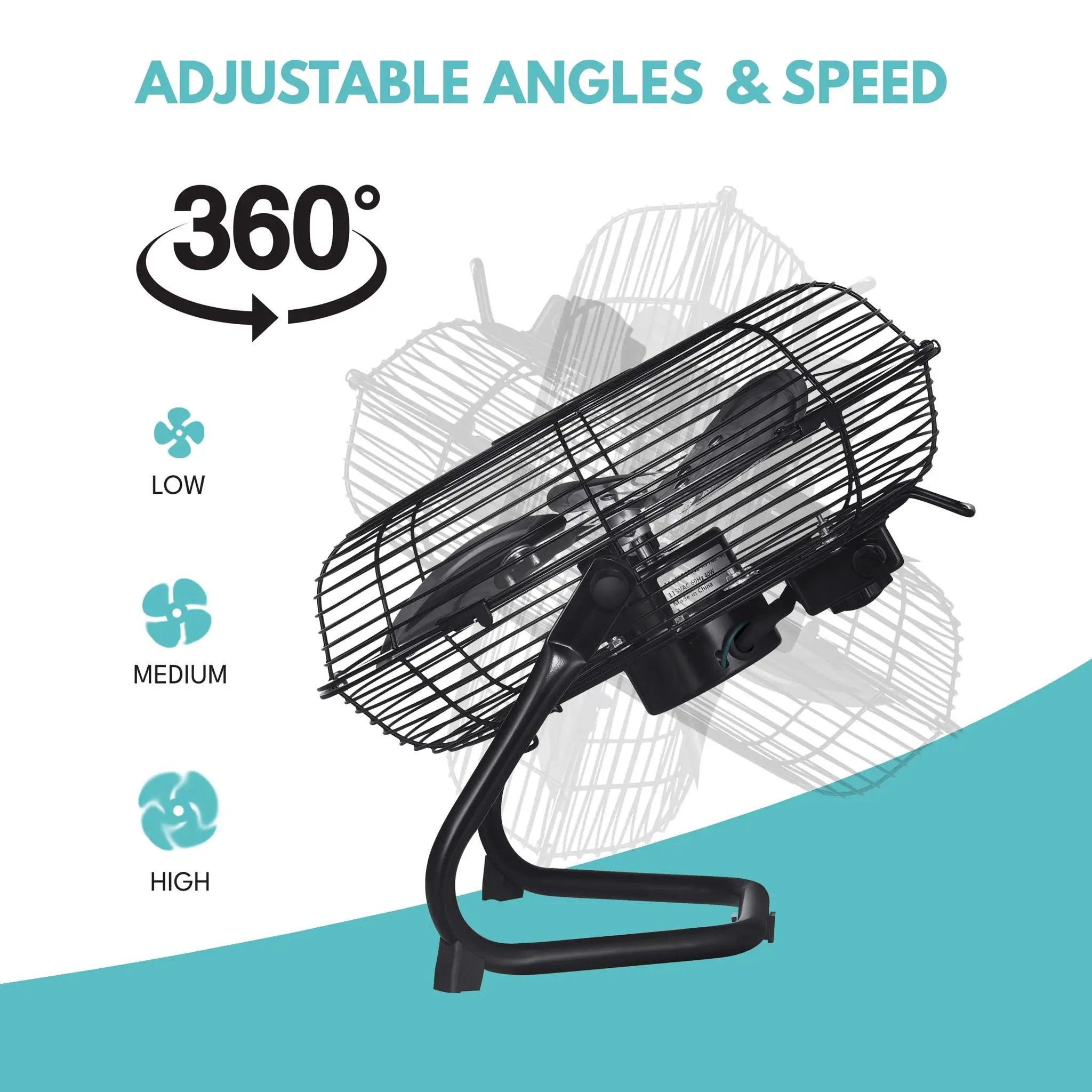 3 Speed High Velocity Industrial Heavy Duty Metal Floor Fan With Tilting Head For Outdoor / Indoor Use by HouseOfZazla