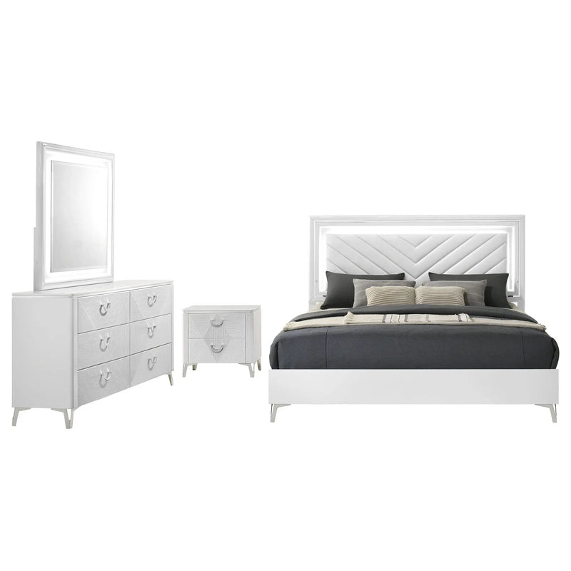 Cassia 4-piece Eastern King LED Bedroom Set White High Gloss by Unique Piece Furniture