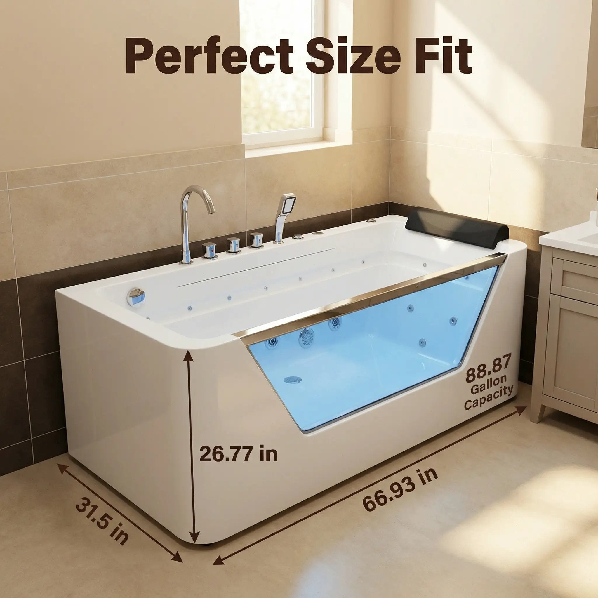 67" Whirlpool Bathtub with Hydrotherapy Jets and Glass Panel by HouseOfZazla