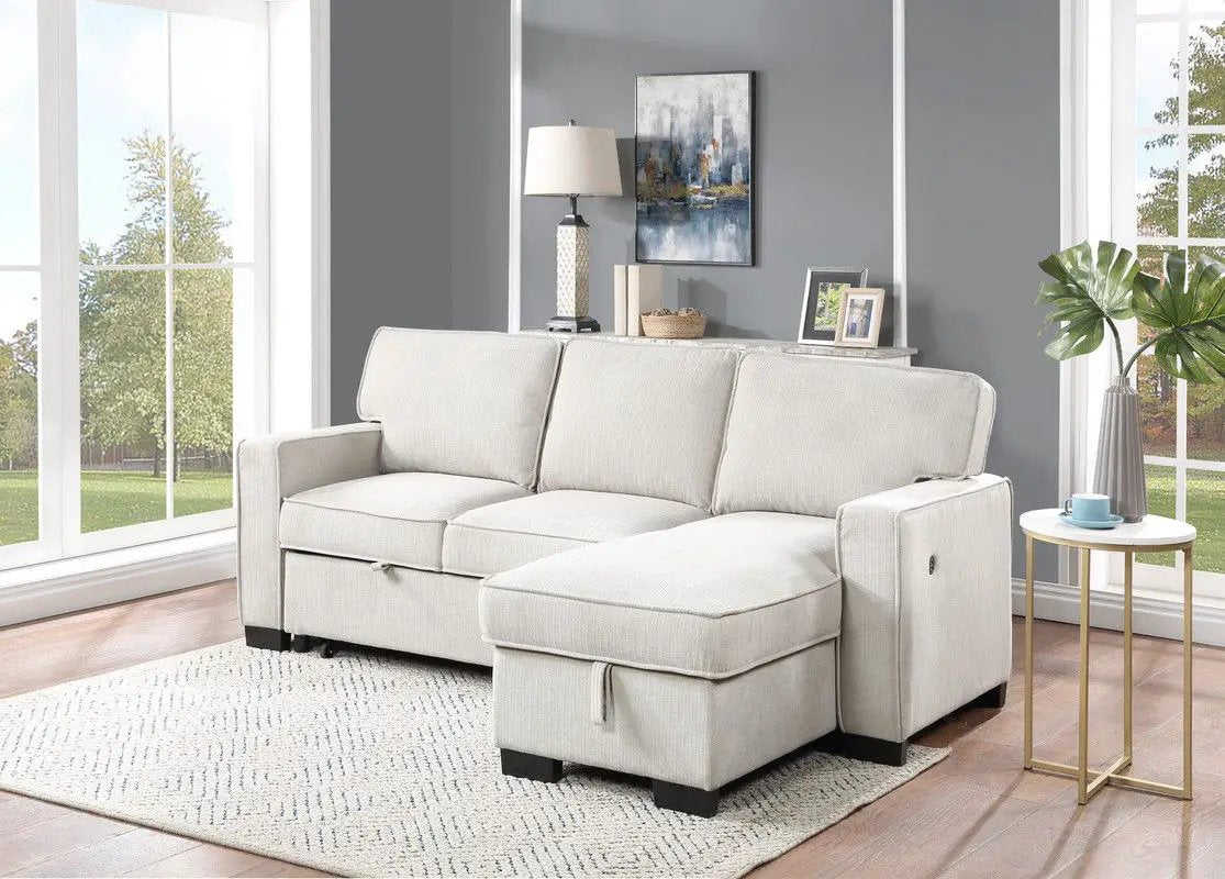Estelle - Fabric Reversible Sleeper Sectional With Storage Chaise Drop-Down Table 2 Cup Holders And 2 USB Ports by Unique Piece Furniture