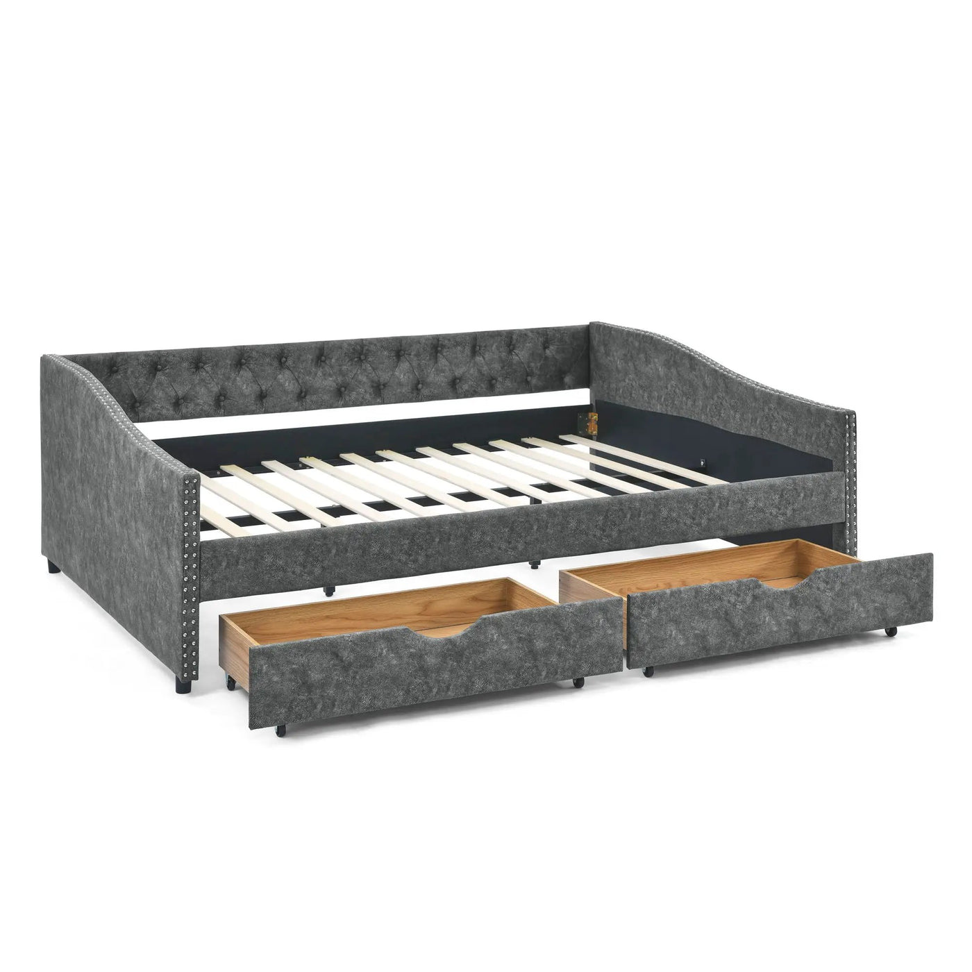 Upholstered Tufted Daybed With Drawers, Waved Arms by HouseOfZazla