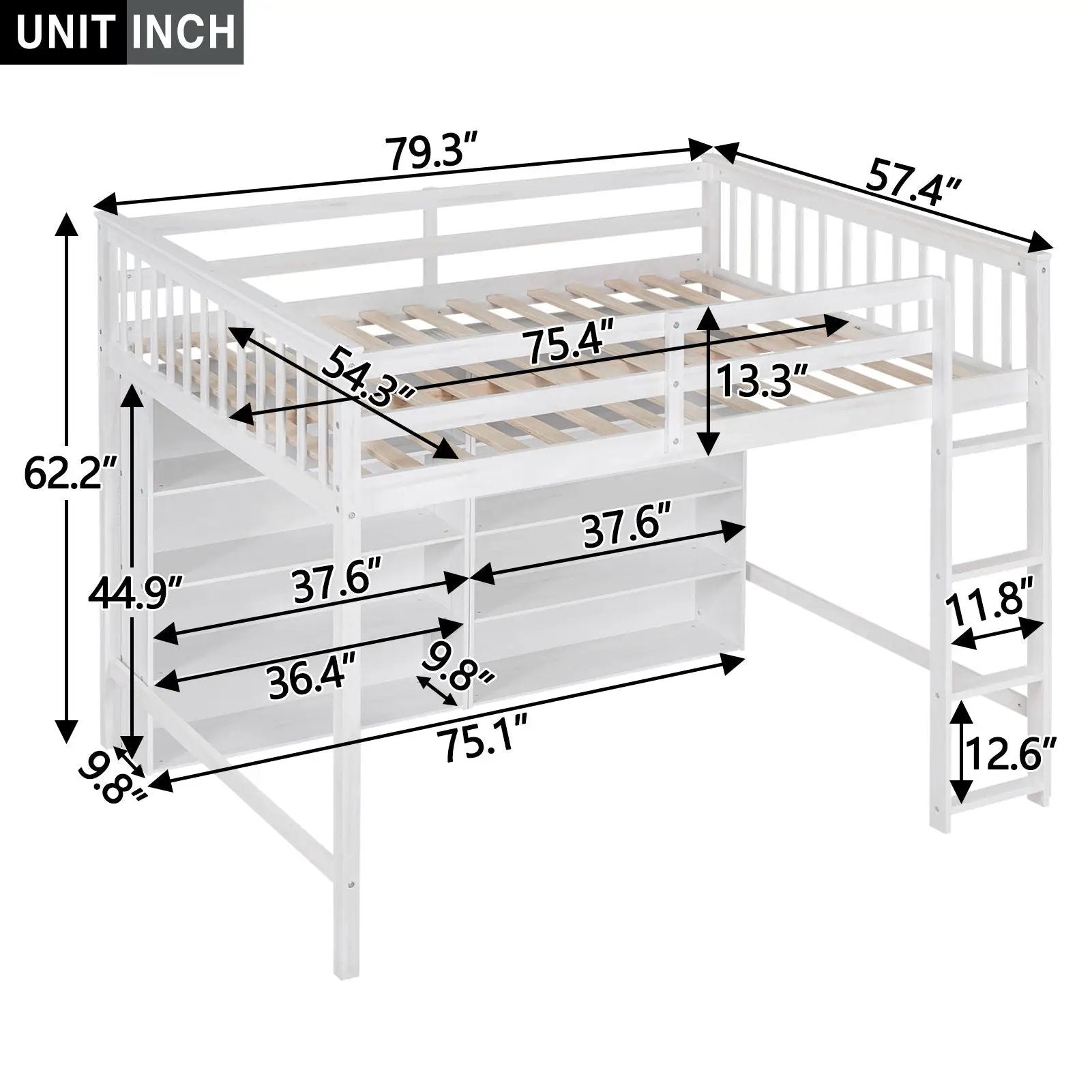 Loft Bed With 8 Open Storage Shelves And Built In Ladder by Unique Piece Furniture