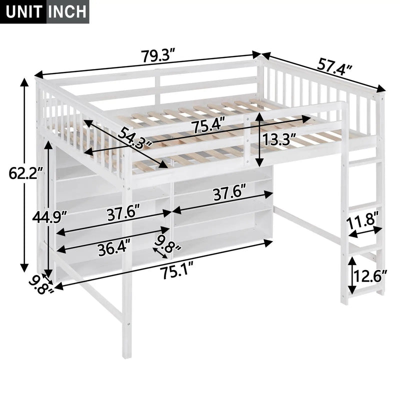 Loft Bed With 8 Open Storage Shelves And Built In Ladder by Unique Piece Furniture