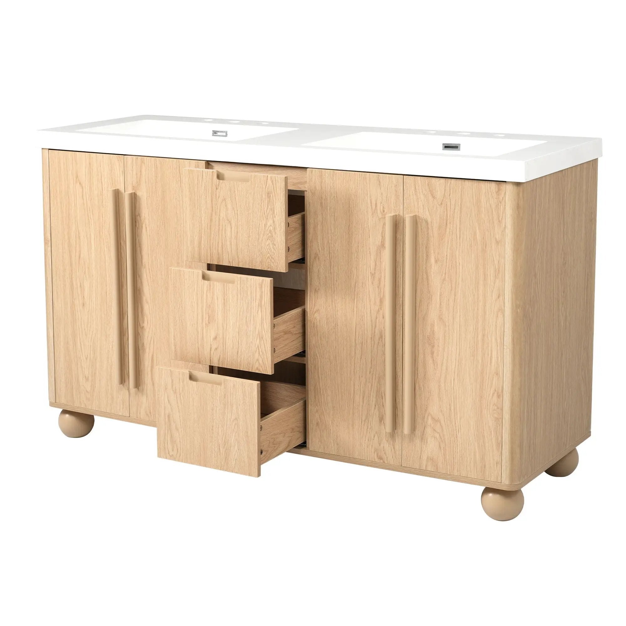 Double Sink Bathroom Vanity With Sinks, Soft Close Doors & 3 Drawers - Wood by HouseOfZazla