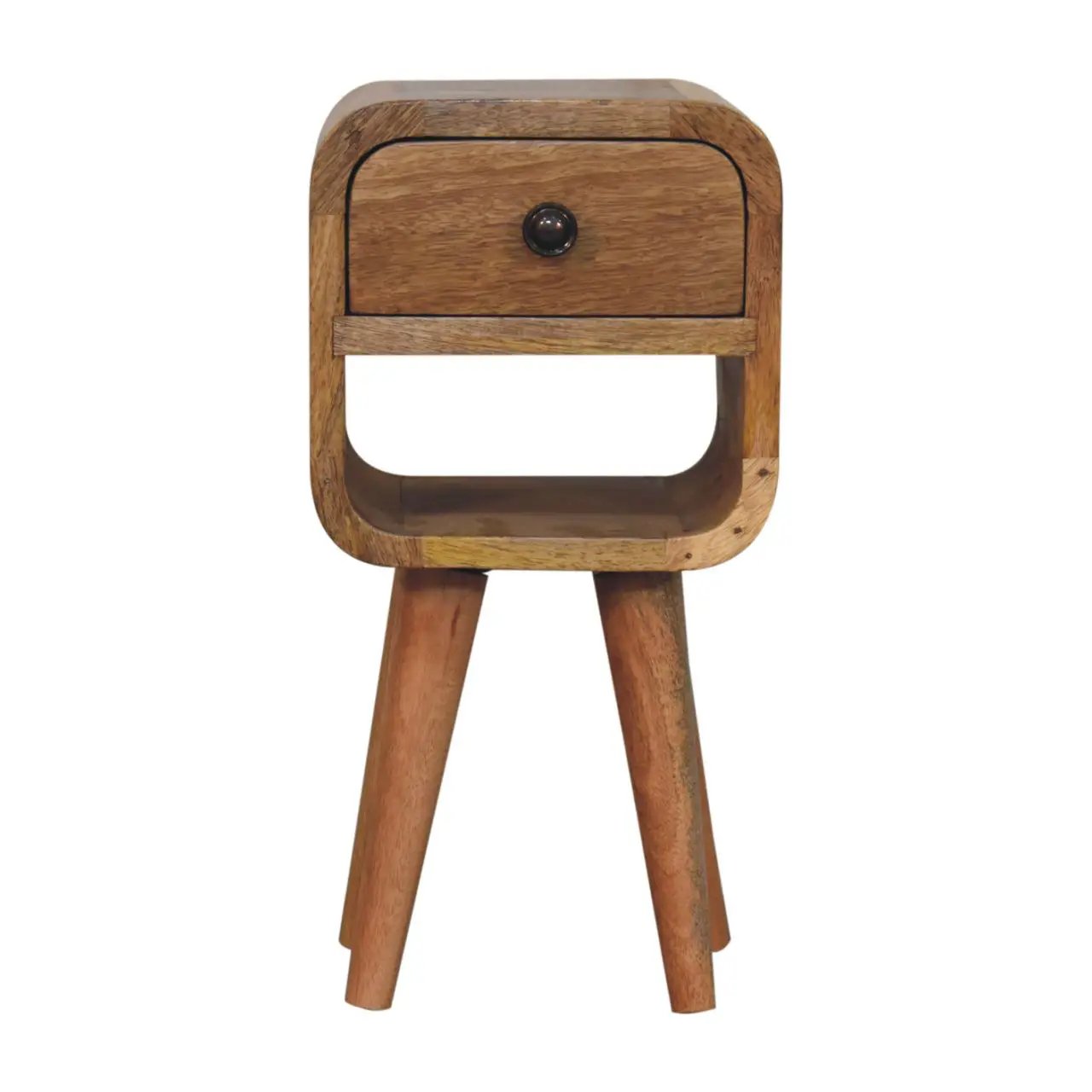 Solid Wood Extra Mini Oak-ish Curve Lower Bedside Table by HouseOfZazla