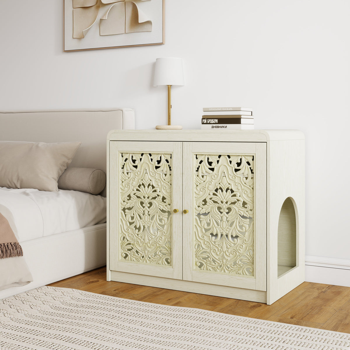 Antique White Pet Litter Box Cabinet with Ventilation - Engineered Wood, photo 5 of 10