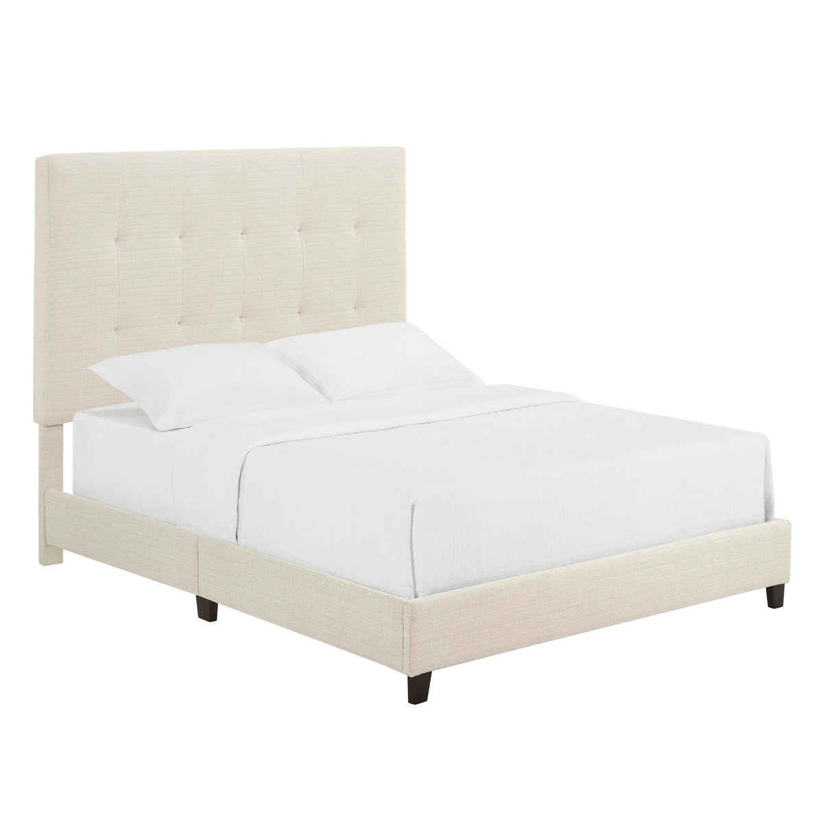 Tufted Upholstered Headboard Platform Bed with Padded Headboard - Queen, Beige or Dark Green, photo 22 of 29