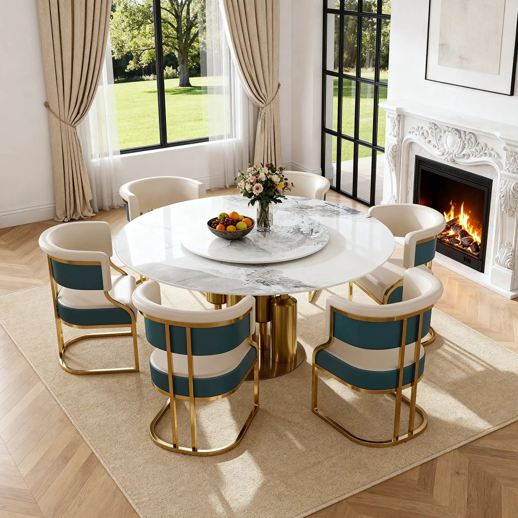59" Round Sintered Stone Dining Table Set by HouseOfZazla
