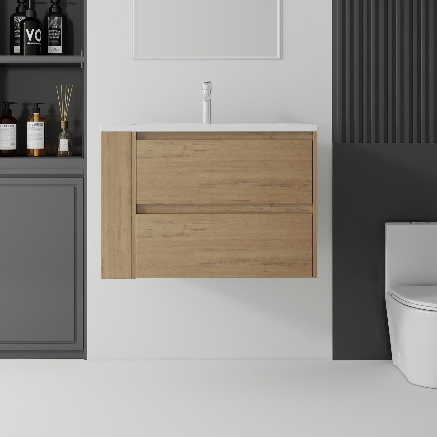 30 Inch Floating Bathroom Vanity with Sink, Soft-Close Drawer, Ceramic Sink, Plywood by HouseOfZazla