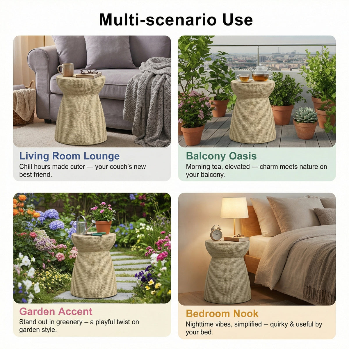 Simulated Rattan Side Table with Magnesium Oxide Construction - Neutral, photo 3 of 10