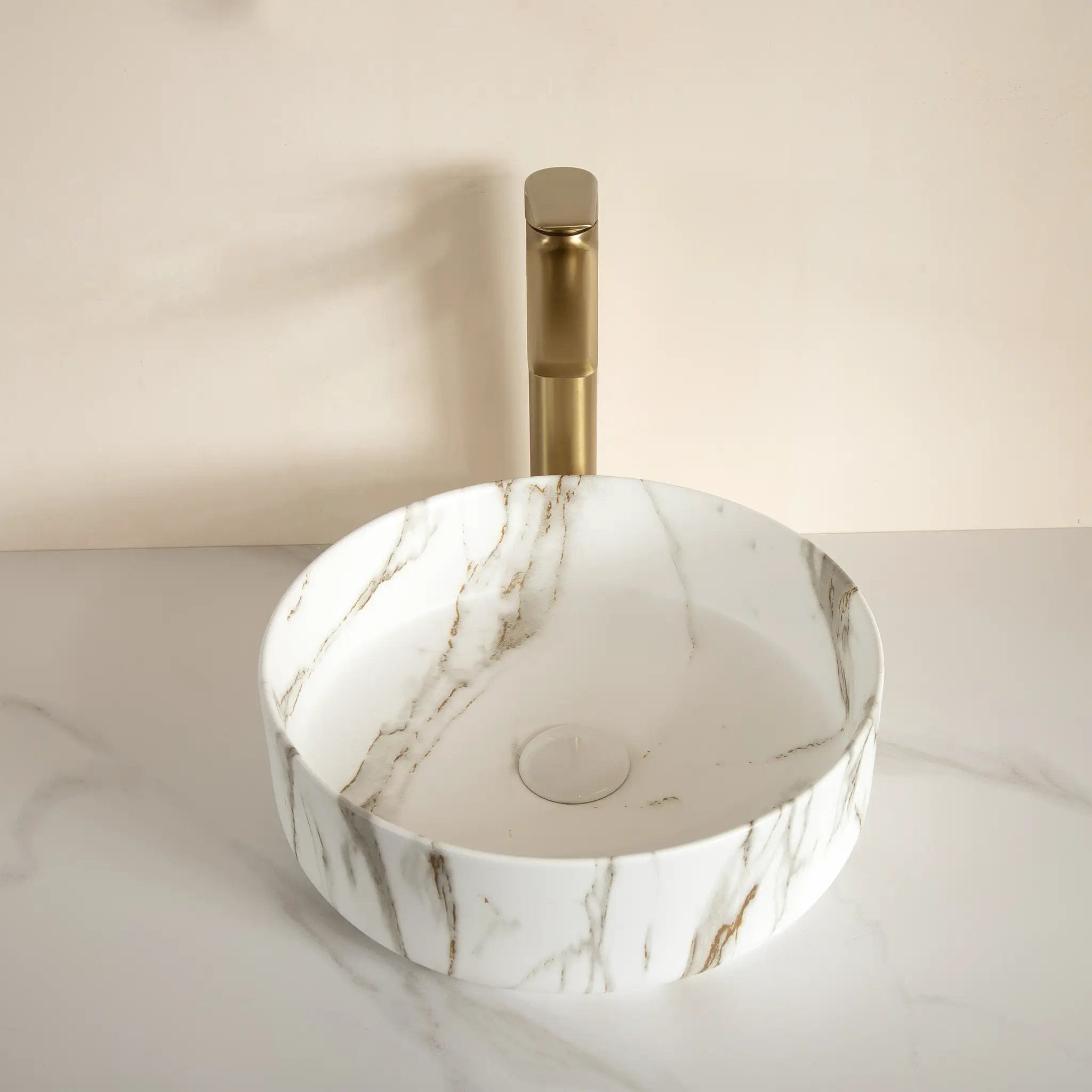 14'' Bathroom Sink, Round Vessel Ceramic Sink with Stone Pattern by HouseOfZazla