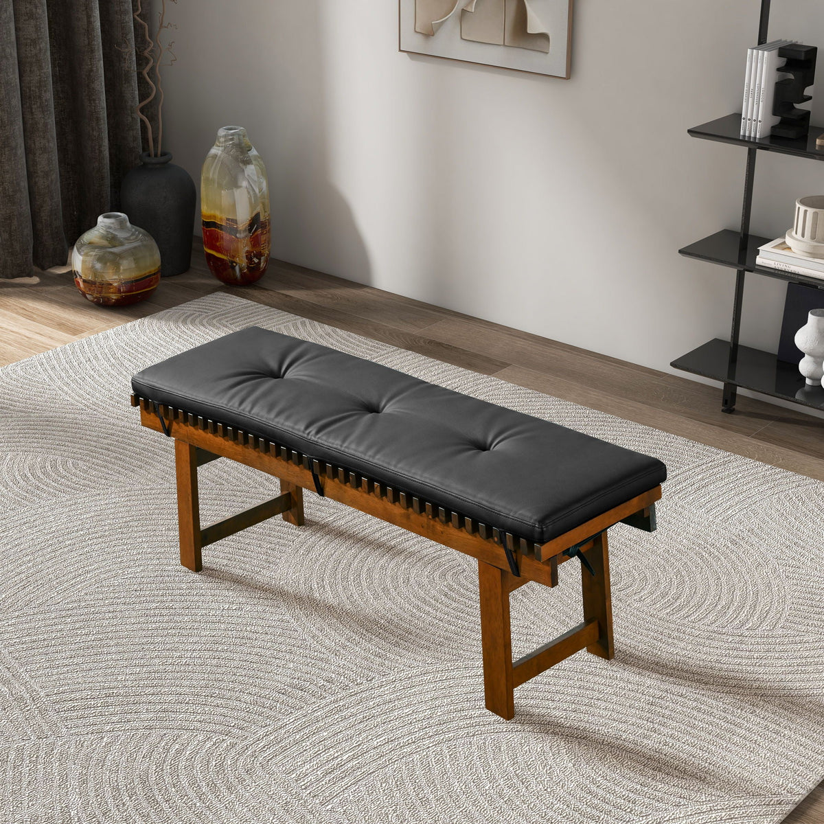 Black Upholstered Bench with Solid Wood Frame - Lucia, photo 10 of 10