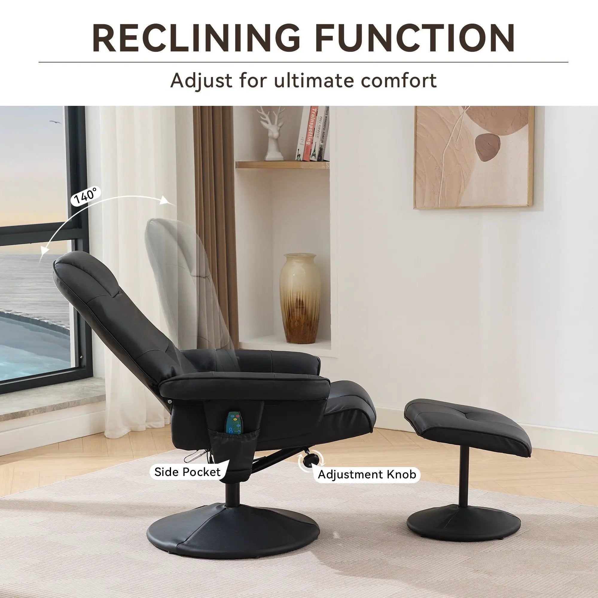 360° Swivel Reclining Chair With Wrapped Base, 5 Point Vibration Massage by Unique Piece Furniture