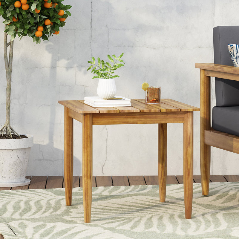 Gavin Side Table with Rustic Slat Top - Acacia Wood