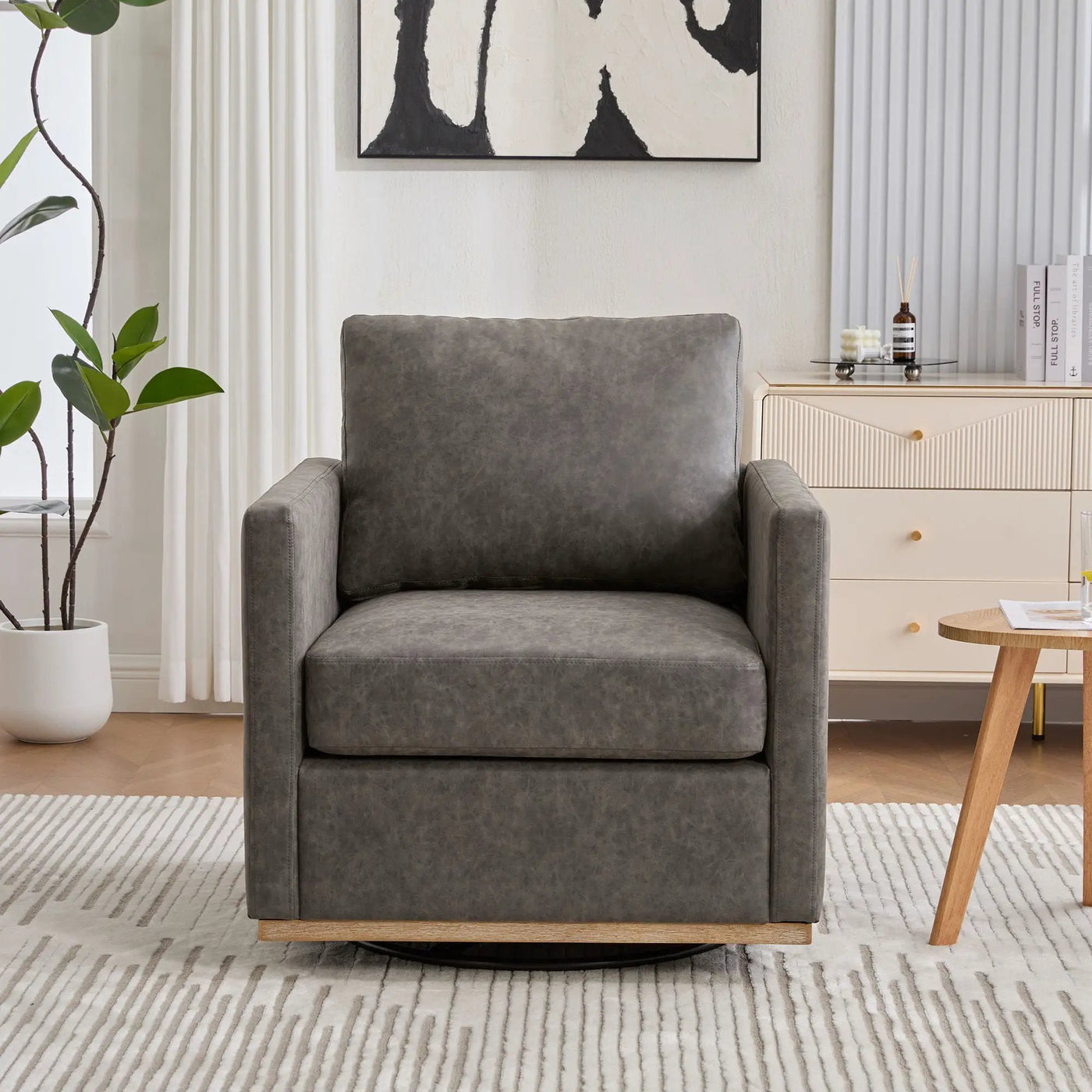 Modern Upholstered Square Swivel Accent Chair With 360 Degree Rotation by HouseOfZazla