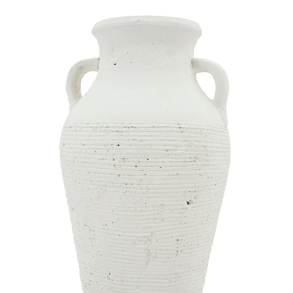 Rustic White Terracotta Tall Vase with Ribbed Texture - White, photo 7 of 10