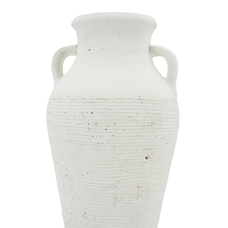 Rustic White Terracotta Tall Vase with Ribbed Texture - White, photo 7 of 10